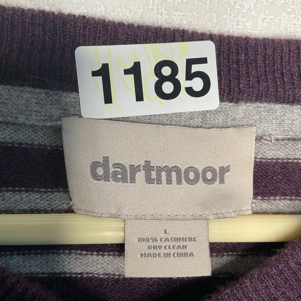 NWOT‎ Dartmoor Purple/Gray Striped V-Neck Sweater Men L China 100% Cashmere